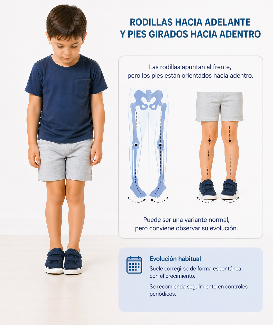 Ilustración de torsión tibial interna en niños.