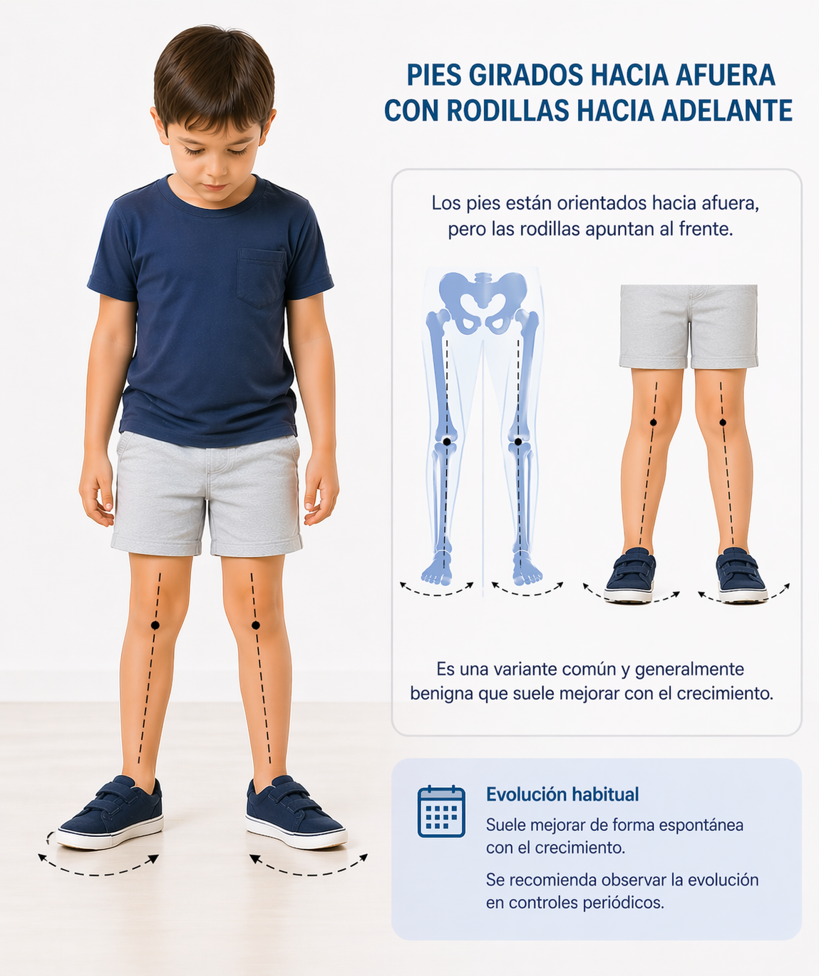 Ilustración de torsión tibial externa en niños.